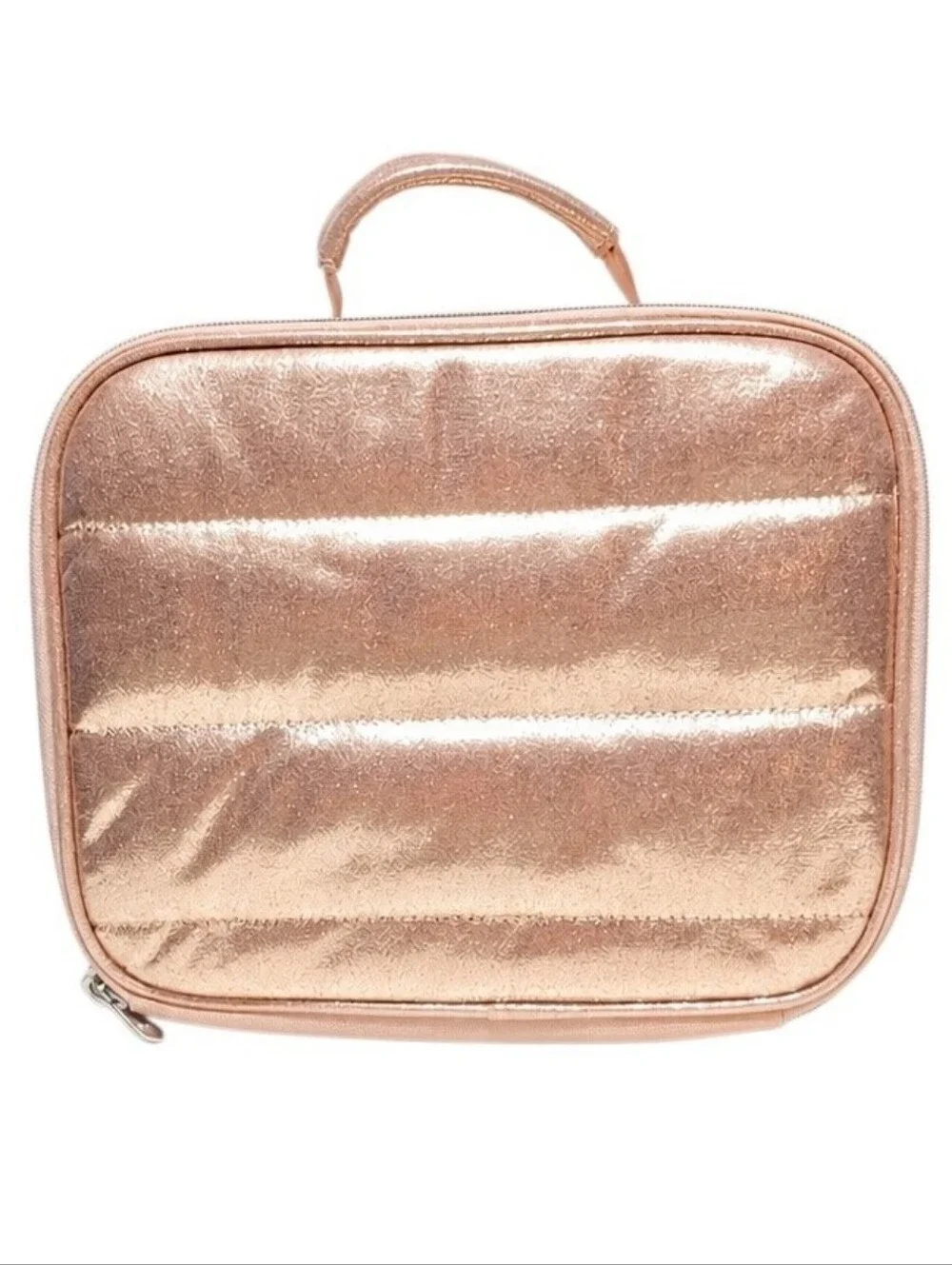 Justice Girls Pink Rose Gold Metallic Shine Lunch Box Tote Bag NEW WITH TAGS